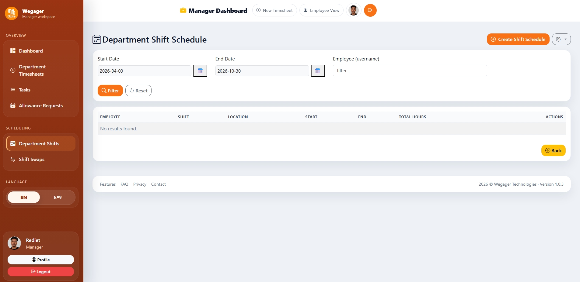 Shift Management Dashboard